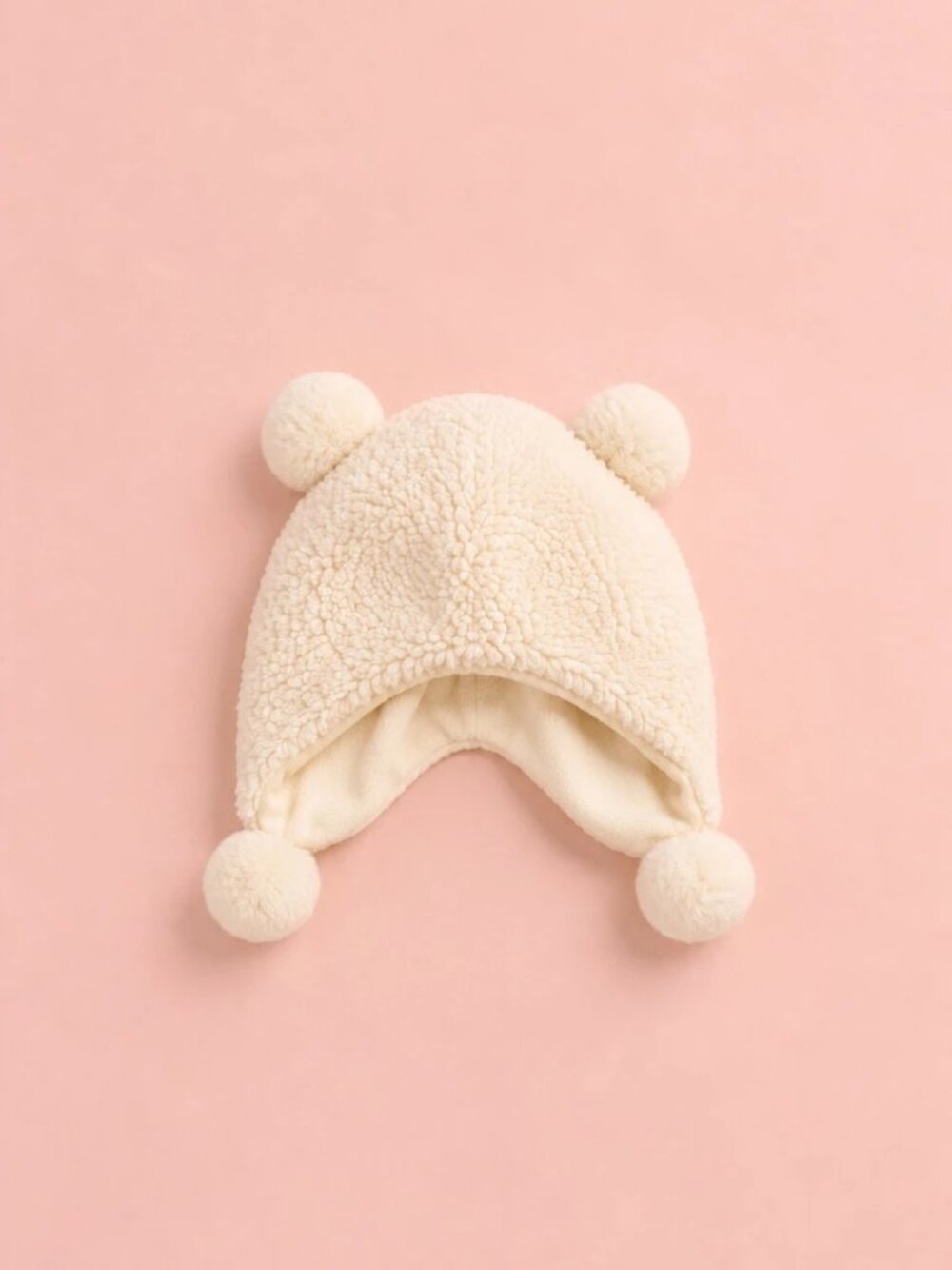 Ivory Sherpa Faux Fur Pom Pom Trapper Hat Cozy Winter OS